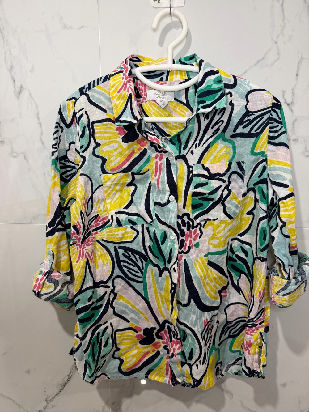 Charter Club Floral Button-Down Shirt in Yellow, Green & Pink
